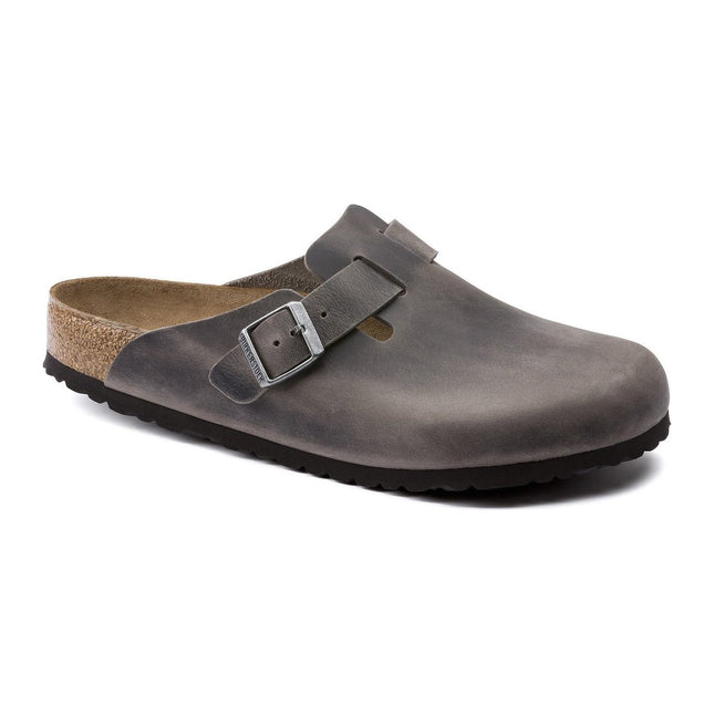 BIRKENSTOCK BOSTON SOFT FOOTBED OILED LEATHER Unisex Clogs Iron N