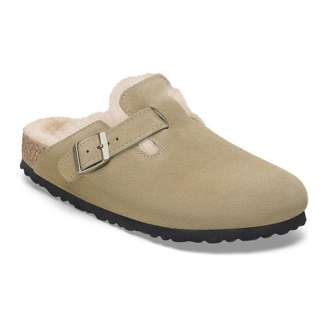 BIRKENSTOCK BOSTON SHEARLING WOMEN CLOGS Taupe Narrow