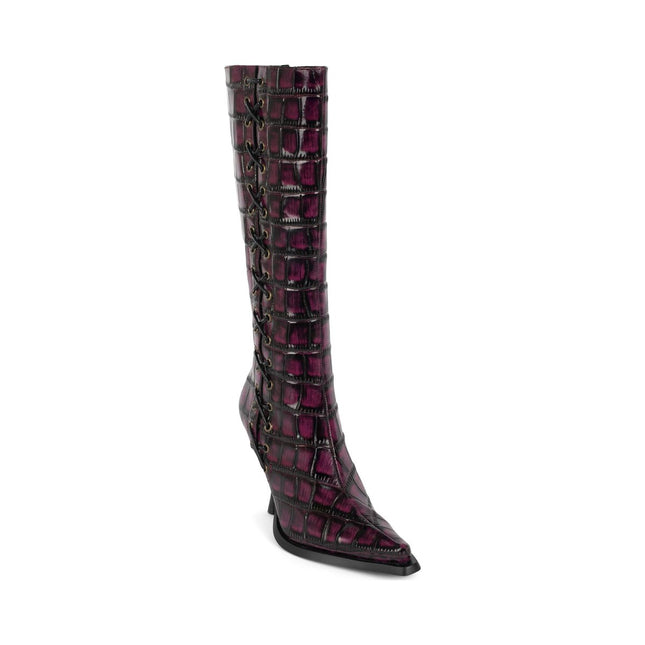 JEFFREY CAMPBELL STUNNA WOMENS BOOTS - Wine Black Croco