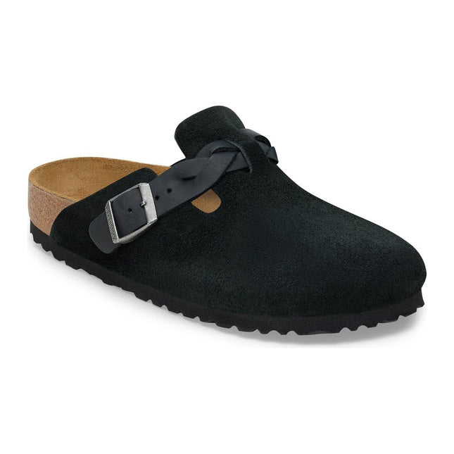 BIRKENSTOCK BOSTON BRAIDED SUEDE LEATHER WOMEN CLOGS - Black