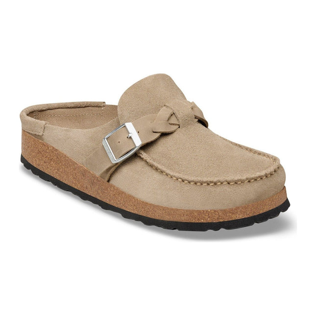BIRKENSTOCK BUCKLEY BRAIDED SUEDE LEATHER WOMEN CLOGS - Taupe
