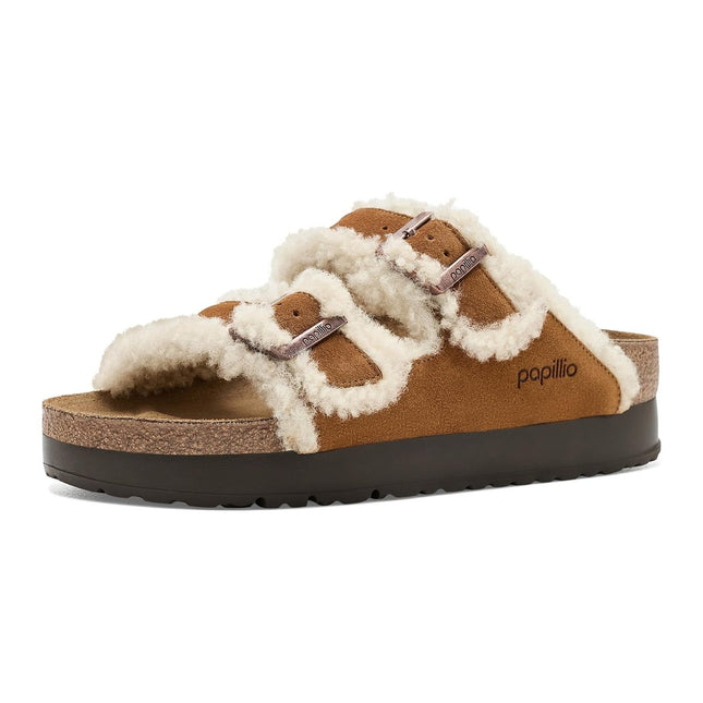 BIRKENSTOCK ARIZONA FLEX PLATFORM SHEARLING SUEDE WOMEN SANDALS - Mink