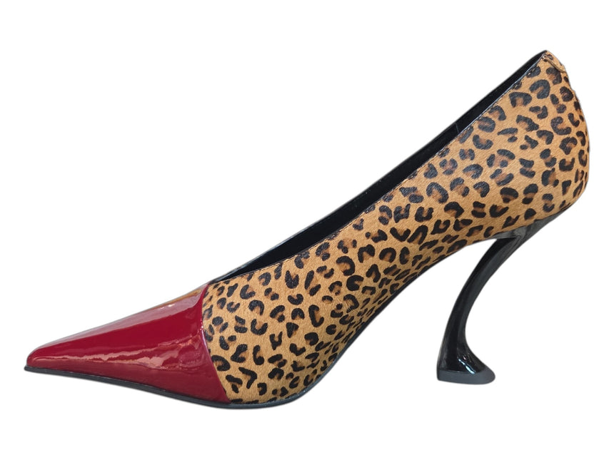 NYCK - New York City Kicks Jeffrey Campbell Arturo-F pump in leopard calf-hair with a red patent leather pointed toe.